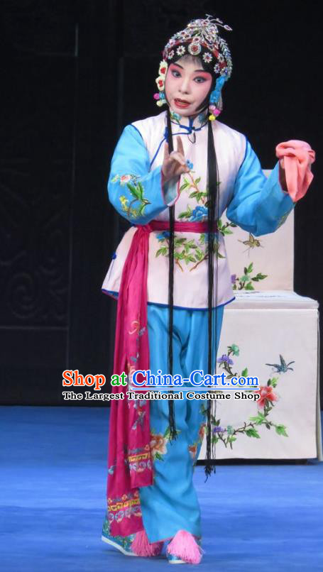 Chinese Ping Opera Young Lady Costumes Apparels and Headpieces Traditional Pingju Opera Xiaodan Maidservant Dress Garment
