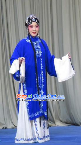 Chinese Ping Opera Rich Female Costumes Apparels and Headpieces Traditional Pingju Opera Huadan Blue Dress Young Beauty Garment