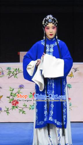 Chinese Ping Opera Rich Female Costumes Apparels and Headpieces Traditional Pingju Opera Huadan Blue Dress Young Beauty Garment