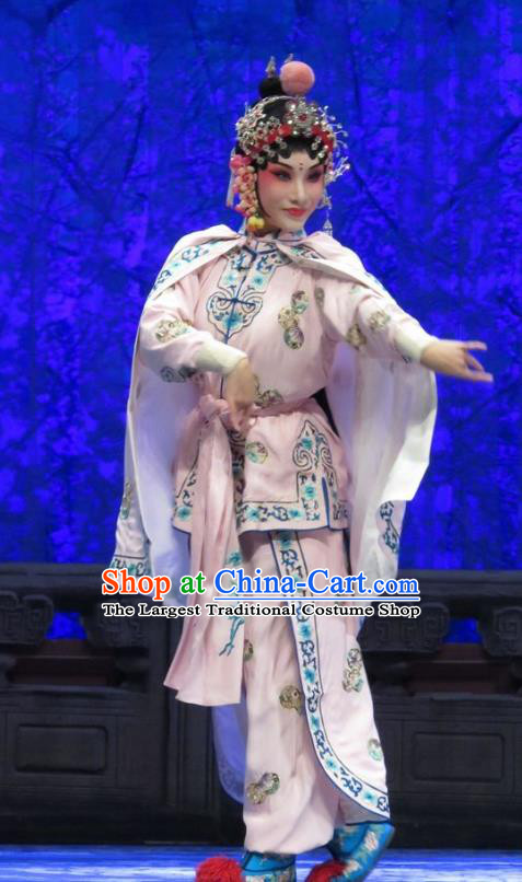 Chinese Ping Opera Swordsplay Female Costumes Apparels and Headpieces Yang Bajie You Chun Traditional Pingju Opera Martial Lady Dress Garment