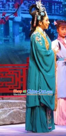 Chinese Ping Opera Noble Dame Apparels Costumes and Headpieces Baoyu and Daiyu Traditional Pingju Opera Female Green Dress Garment