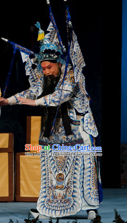 Ma Zhaoyi Chinese Ping Opera Elderly Male Costumes and Headwear Pingju Opera Laosheng Apparels Clothing General Kao Armor Suit with Flags
