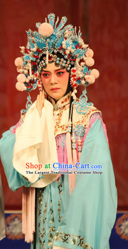 Chinese Ping Opera Hua Tan Princess Meng Ying Costumes Apparels and Headdress Ma Zhaoyi Traditional Pingju Opera Diva Dress Garment