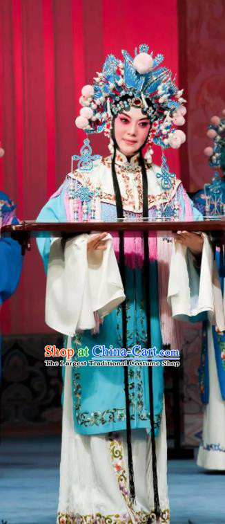 Chinese Ping Opera Hua Tan Princess Meng Ying Costumes Apparels and Headdress Ma Zhaoyi Traditional Pingju Opera Diva Dress Garment