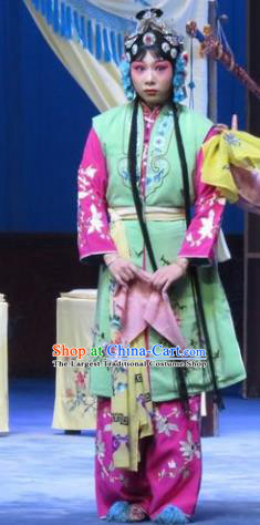 Chinese Ping Opera Xiaodan Apparels Costumes and Headpieces Traditional Pingju Opera San Kan Yu Mei Servant Girl Green Dress Garment