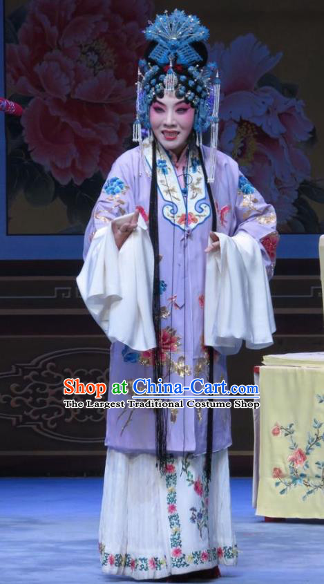 Chinese Ping Opera Diva Liu Jinding Apparels Costumes and Headpieces Traditional Pingju Opera San Kan Yu Mei Hua Tan Purple Dress Garment