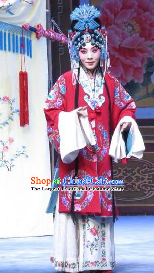 Chinese Ping Opera Hua Tan Diva Liu Jinding Apparels Costumes and Headpieces Traditional Pingju Opera San Kan Yu Mei Actress Red Dress Garment