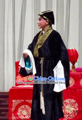 San Kan Yu Mei Chinese Ping Opera Scholar Black Costumes and Headwear Pingju Opera Xiaosheng Apparels Niche Feng Jiajin Clothing