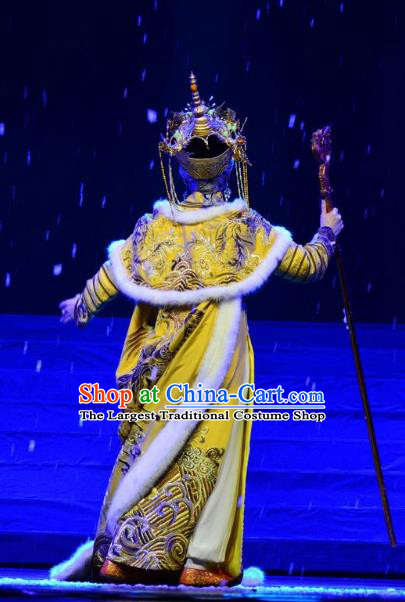 Chinese Ping Opera Qing Dynasty Queen Mother Costumes Apparels and Headdress Xiaozhuang Changge Traditional Pingju Opera Actress Dress Garment
