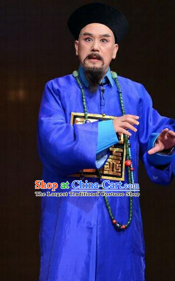 Ji Yin Chuan Qi Chinese Ping Opera Qing Dynasty Magistrate Costumes and Headwear Pingju Opera Elderly Male Hou Wenfu Apparels Clothing