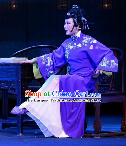 Chinese Ping Opera Qing Dynasty Hostess Costumes Apparels and Headdress Ji Yin Chuan Qi Traditional Pingju Opera Widow Leng Yuefang Dress Young Female Garment