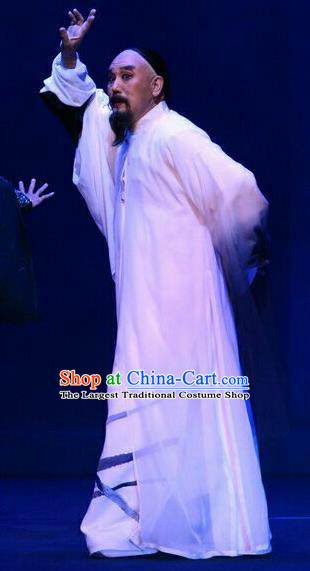 Ji Yin Chuan Qi Chinese Ping Opera Qing Dynasty Elderly Male Costumes and Headwear Pingju Opera Magistrate White Apparels Clothing