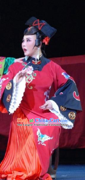 Chinese Ping Opera Actress Costumes Apparels and Headpieces Ji Yin Chuan Qi Traditional Pingju Opera Widow Leng Yuefang Red Dress Diva Garment