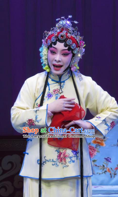 Chinese Ping Opera Diva Du Shiniang Costumes Apparels and Headpieces The Beautiful Courtesan Traditional Pingju Opera Hua Tan Dress Garment