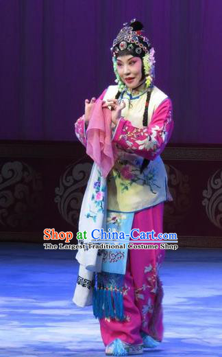 Chinese Ping Opera Xiaodan Costumes Apparels and Headpieces The Beautiful Courtesan Traditional Pingju Opera Servant Girl Dress Garment