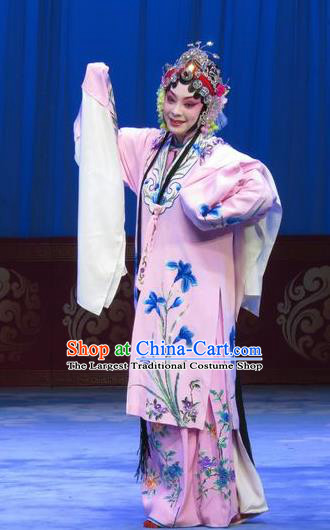 Chinese Ping Opera Actress Costumes Apparels and Headpieces The Beautiful Courtesan Traditional Pingju Opera Hua Tan Pink Dress Diva Du Shiniang Garment