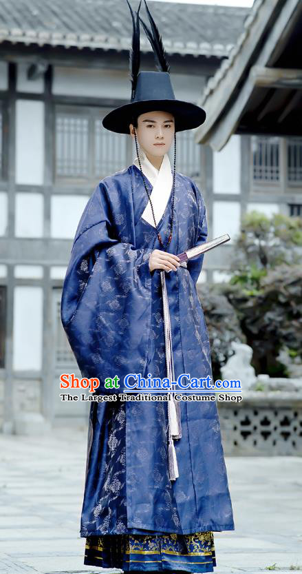 Chinese Traditional Ming Dynasty Male Hanfu Robe Ancient Taoist Apparels Historical Costumes