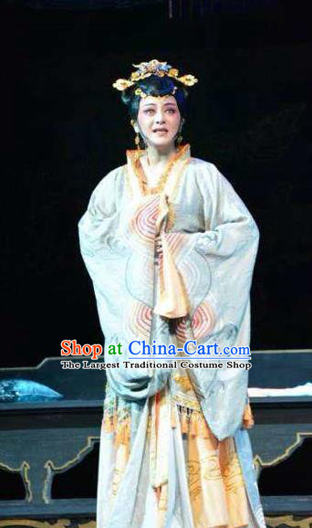 Chinese Shaoxing Opera Diva Court Lady Costumes Yue Opera Hua Tan Zhen Huan Apparels Imperial Consort Garment Dress and Headpieces