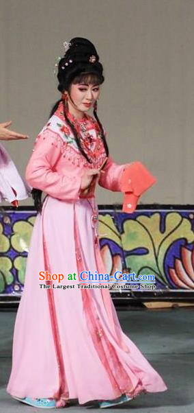 Chinese Shaoxing Opera Hua Tan Costumes Yue Opera Diva The Wrong Red Silk Zhan Liuyue Apparels Garment Young Lady Dress and Hair Accessories