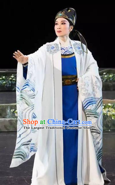 Chinese Yue Opera Young Scholar Costumes Garment Shaoxing Opera Phoenix Tears Male Clothing Apparels and Hat