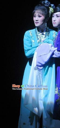 Chinese Shaoxing Opera Actress Garment Shuang Yu Chan Yue Opera Female Role Costumes Middle Female Female Cao Fang Er Dress Apparels and Headpiece