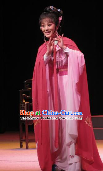 Chinese Shaoxing Opera Young Female Hua Tan Garment Shuang Yu Chan Cao Fang Er Yue Opera Costumes Actress Pink Dress Apparels and Headdress