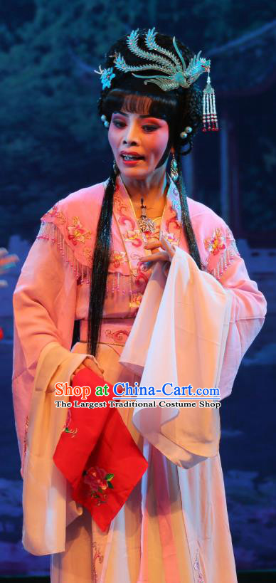 Chinese Shaoxing Opera Young Lady Pink Dress Garment A Tragic Marriage Yue Opera Hua Tan Costumes Actress Wang Lianjuan Apparels and Headpieces