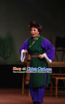 Chinese Shaoxing Opera Countrywoman Costumes Yue Opera Lao Dan The Wrong Red Silk Apparels Civilian Female Garment Dress and Headdress