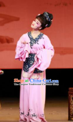 Chinese Shaoxing Opera Country Girl Costumes Yue Opera Lao Dan The Wrong Red Silk Apparels Young Lady Garment Pink Dress and Headpieces