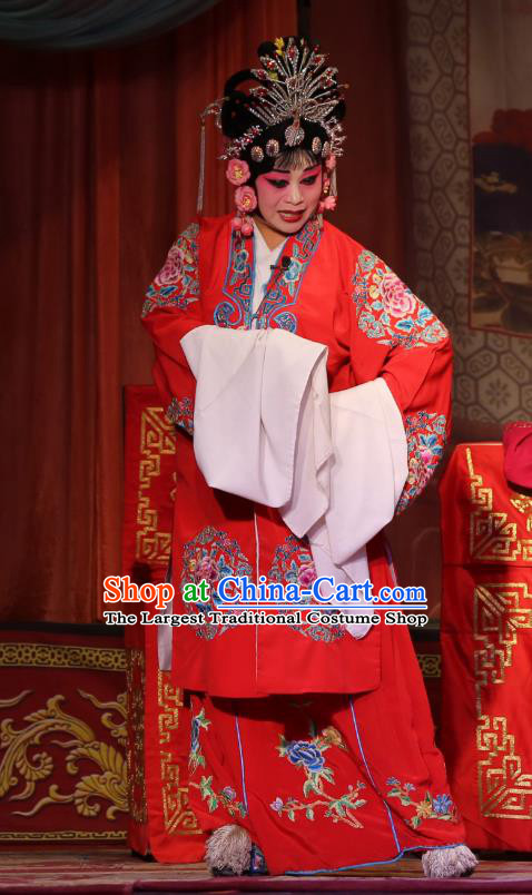 Chinese Shaoxing Opera Bride Hua Tan Red Dress Garment A Tragic Marriage Yue Opera Wang Lianjuan Costumes Actress Wedding Apparels and Headpieces