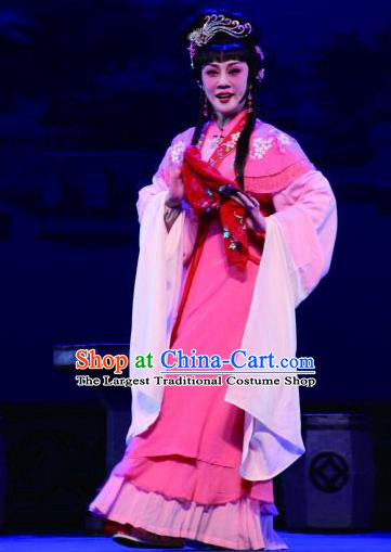 Chinese Shaoxing Opera Dan Rich Lady Rosy Dress Garment A Tragic Marriage Yue Opera Hua Tan Actress Costumes Apparels and Headpieces
