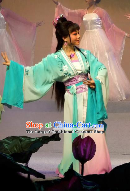 Chinese Shaoxing Opera Hua Tan Lin Wuchen Blue Dress Garment The Legend of Pearl Zhen Zhu Chuan Qi Yue Opera Costumes Young Male Apparels and Hair Jewelry
