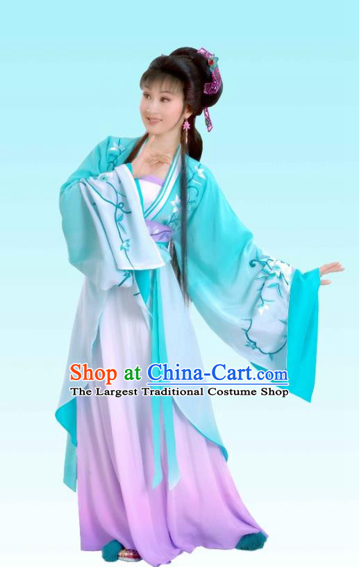 Chinese Shaoxing Opera Hua Tan Lin Wuchen Blue Dress Garment The Legend of Pearl Zhen Zhu Chuan Qi Yue Opera Costumes Young Male Apparels and Hair Jewelry