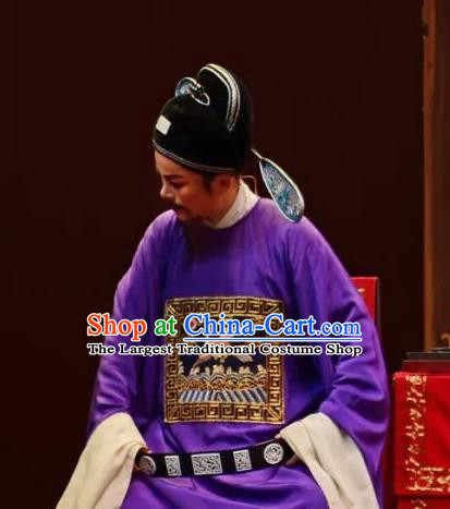 Chinese Yue Opera Country Magistrate Minister Costumes and Hat Shaoxing Opera Yan Zhi Apparels Garment Official Zhang Hong Elderly Male Vestment