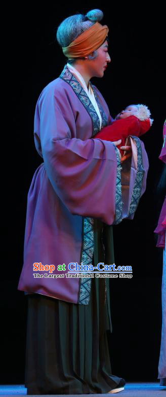 Chinese Shaoxing Opera Lao Dan Dress Garment A Tragic Marriage Yue Opera Elderly Female Costumes Fisher Woman Apparels and Headdress