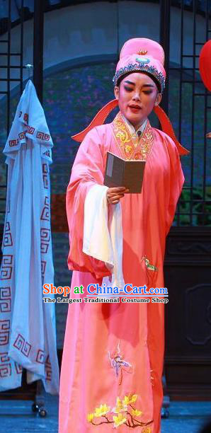 The Wrong Red Silk Chinese Yue Opera Niche Apparels Shaoxing Opera Xiaosheng Costumes Garment Scholar Young Men Embroidered Robe and Hat