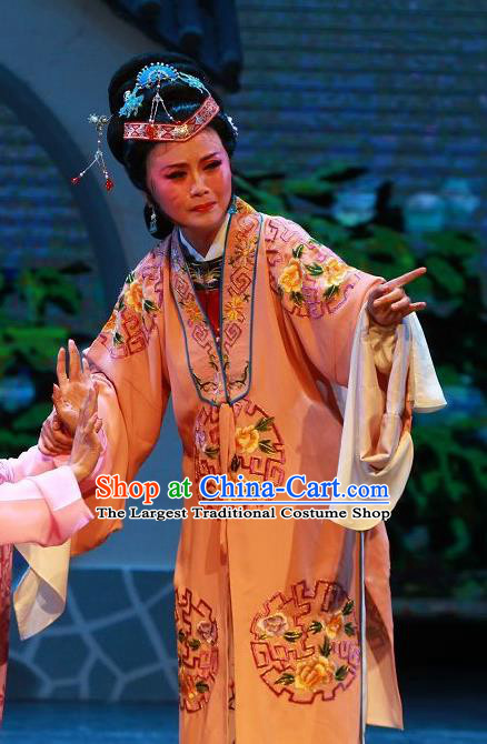 Chinese Shaoxing Opera The Wrong Red Silk Countess Costumes Yue Opera Vieille Dame Garment Apparels and Headdress