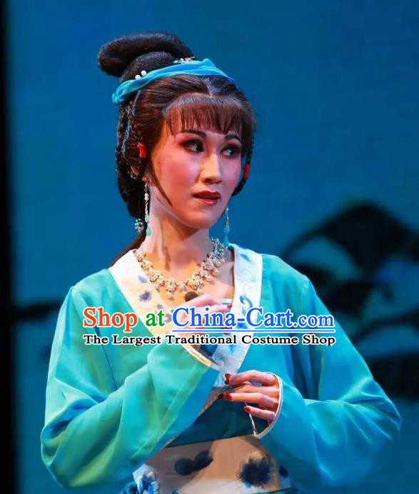 Chinese Shaoxing Opera Civilian Lady The Wrong Red Silk Costumes Yue Opera Countrywoman Garment Young Female Apparels and Headdress