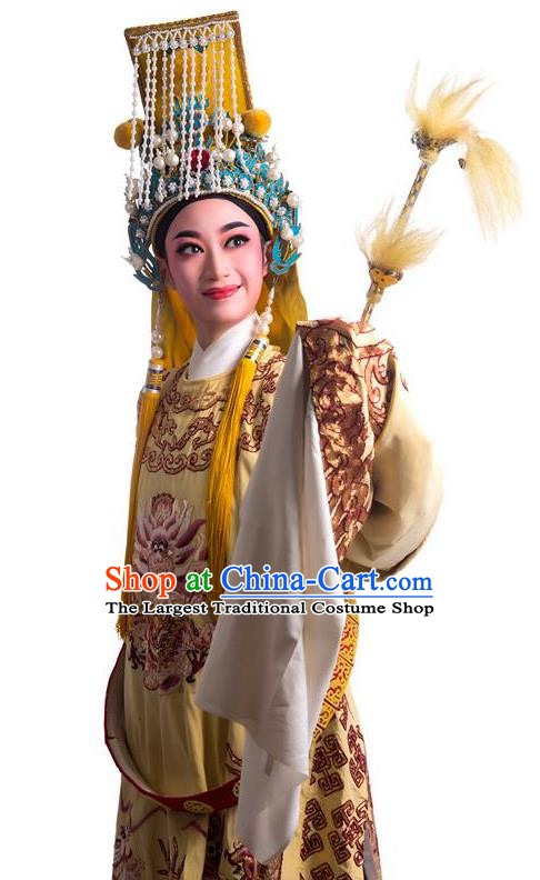 Chinese Yue Opera Meng Lijun Emperor Costumes Garment Shaoxing Opera Lord Chengzong Apparels Ceremonial Robe and Royal Crown