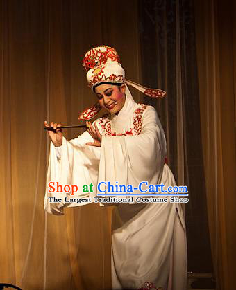 Chinese Yue Opera Niche Xiaosheng Costumes Flirting Scholar Garment Shaoxing Opera Young Male Tang Bohu Apparels White Robe and Headwear
