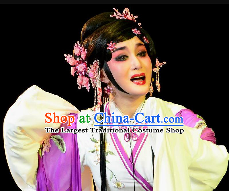 Chinese Shaoxing Opera Hua Tan Dress Garment Dong Xiaowan And Mao Bijiang Yue Opera Costumes Young Female Geisha Apparels and Hair Jewelry