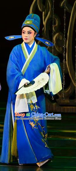 Chinese Yue Opera Gifted Youth Costumes and Hat Shaoxing Opera Dong Xiaowan And Mao Bijiang Apparels Scholar Xiao Sheng Embroidered Robe Garment