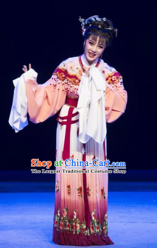 Chinese Shaoxing Opera Rich Female Young Lady Dress Garment Yue Opera Zhui Yu Costumes Actress Hua Dan Jin Mudan Apparels and Headpieces