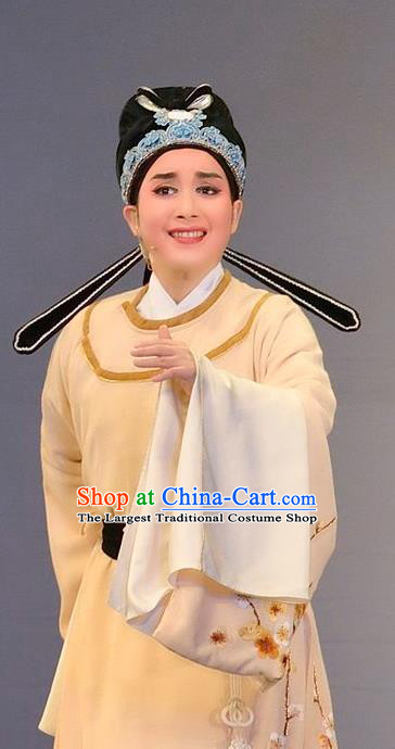 Chinese Yue Opera Niche Lu You And Tang Wan Costumes and Hat Shaoxing Opera Poet Young Male Apparels Scholar Garment