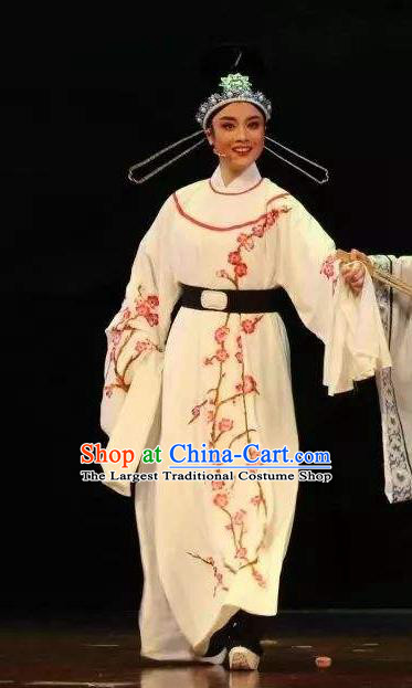 Chinese Yue Opera Lu You And Tang Wan Scholar Costumes Blue Robe and Hat Shaoxing Opera Niche Poet Young Male Apparels Garment