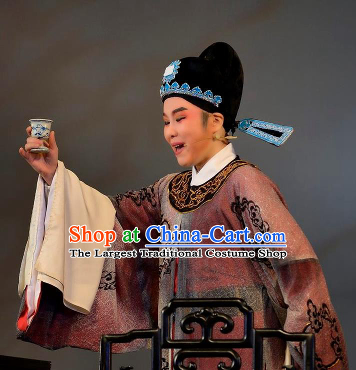 Chinese Yue Opera Official Lu You And Tang Wan Costumes and Hat Shaoxing Opera Niche Apparels Young Male Scholar Xiao Sheng Garment