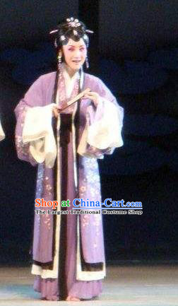 Chinese Shaoxing Opera Noble Mistress Purple Dress Hua Tan Garment Yue Opera Lu You And Tang Wan Costumes Actress Young Lady Apparels and Headpieces