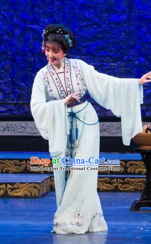 Chinese Shaoxing Opera Diva Hua Tan Dress Yue Opera Wu Nv Bai Shou Costumes Youngest Daughter Garment Yang Sanchun Apparels and Headpieces