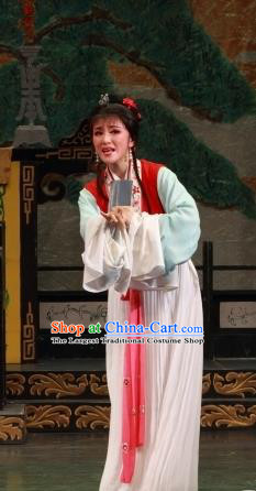 Chinese Shaoxing Opera Servant Girl Cui Yun Dress Yue Opera Wu Nv Bai Shou Costumes Xiao Dan Young Lady Apparels Garment and Hair Accessories