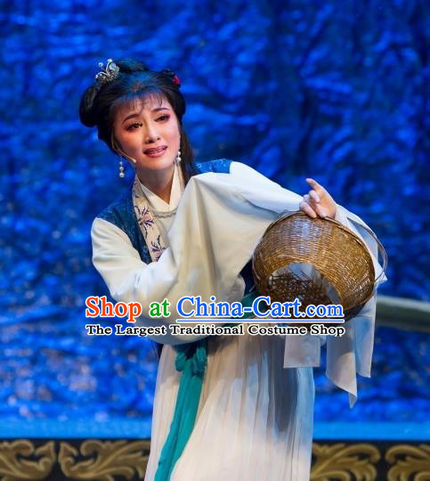 Chinese Shaoxing Opera Village Woman Dress Yue Opera Wu Nv Bai Shou Hua Dan Garment Costumes Yang Sanchun Apparels and Headdress